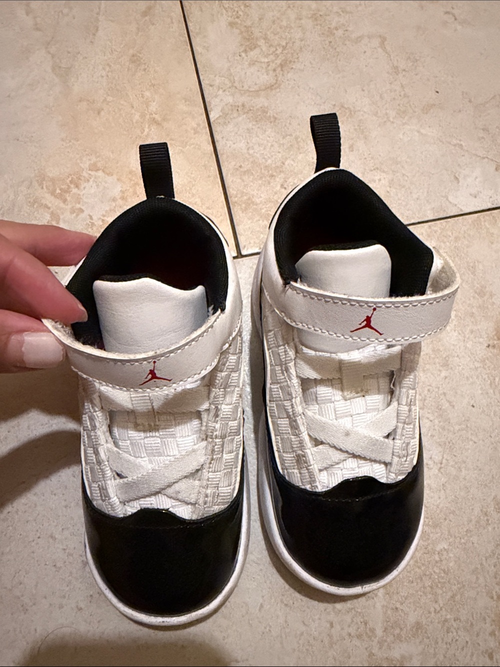 Jordan Kids' White, Black and Red Strap Basketball Sneakers